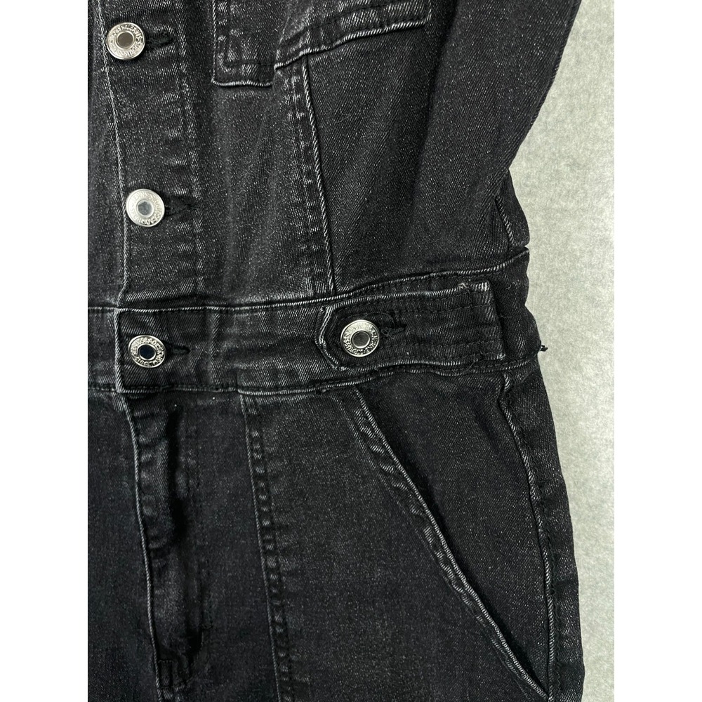 Denim Jumpsuit Womens 6 Medium Black Button Fly Flared Legs Short Sleeve - Picture 4 of 16